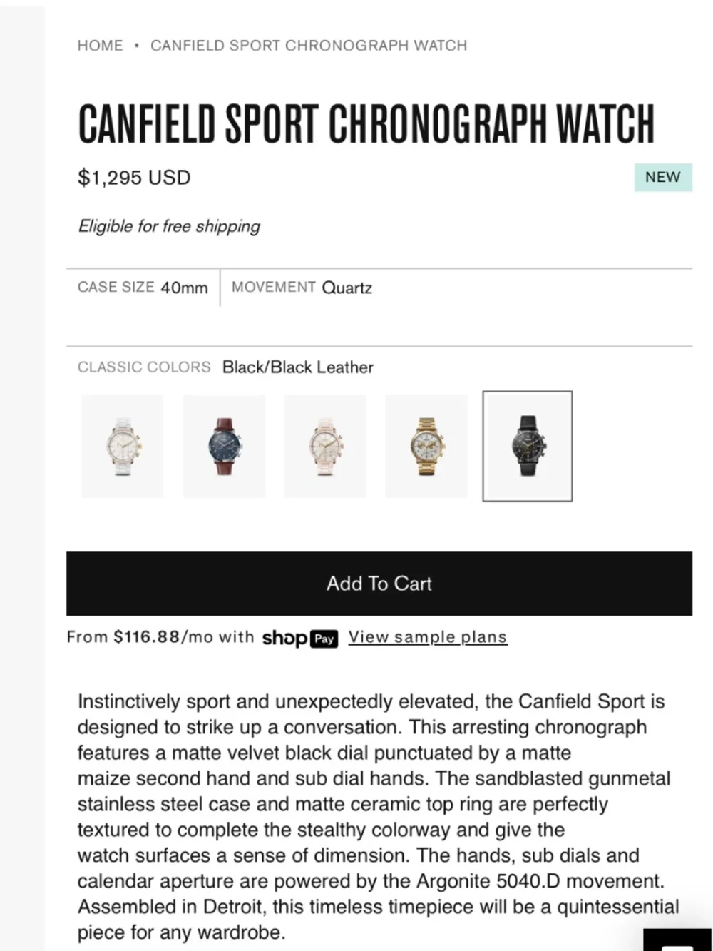 Canfield Sport Chronograph Watch (Black)